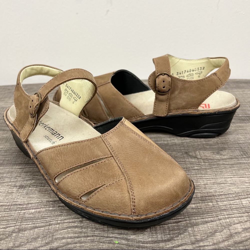 Berkemann Tan Leather Mary Jane Style Clog Shoe